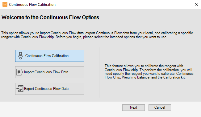 Continuous Flow Calibration Wizard