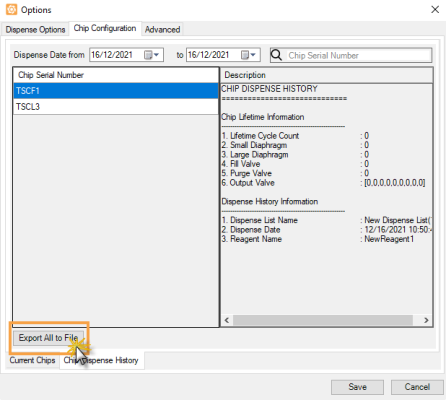 Export All to File Button in the New Chip Configuration Tab