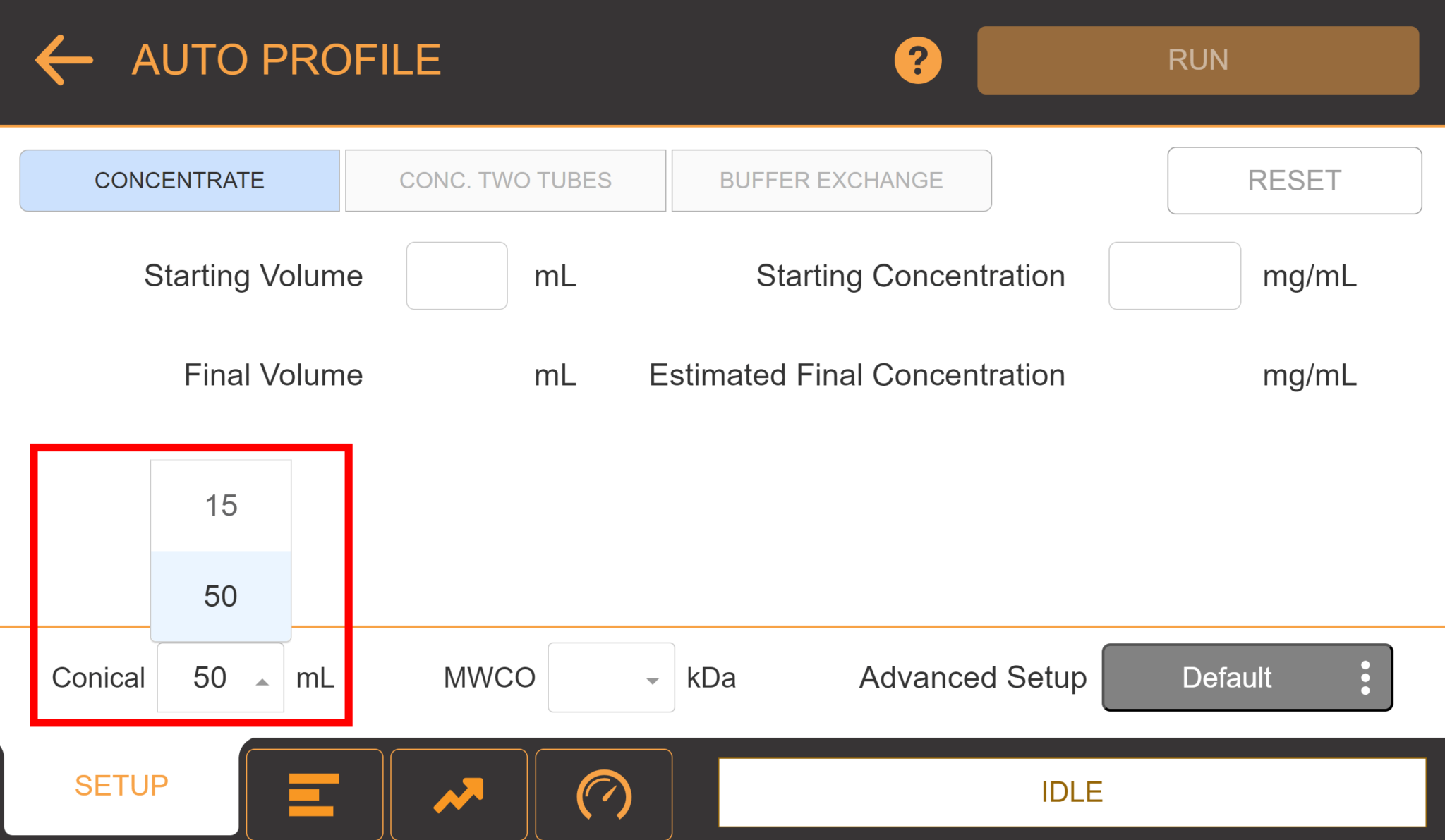 <I>Conical Tube Selection in Auto Profile</I>