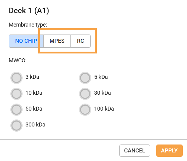 Chip Membrane Options in Defining Chip Dialog