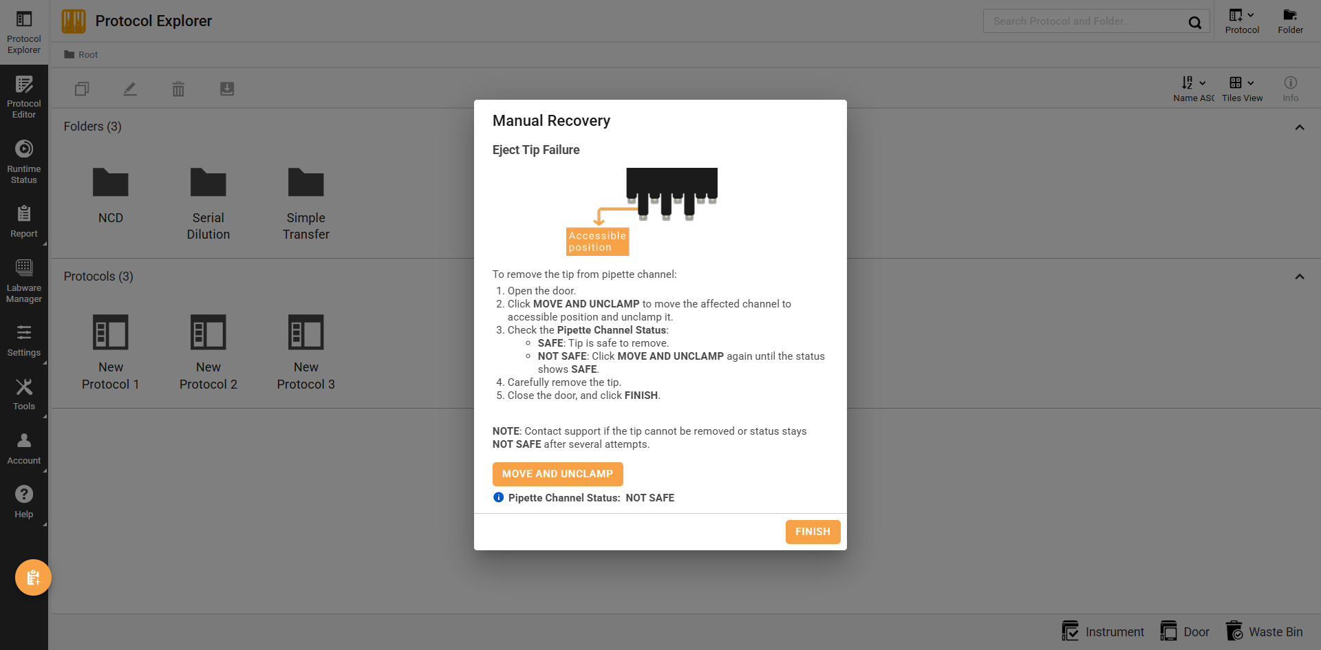 Manual recovery dialog